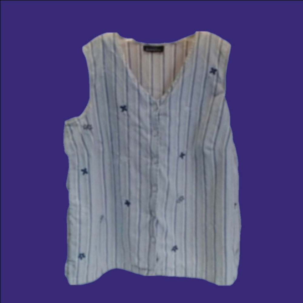 2/25 Blue White Striped 100% Cotton Sleeveless Tunic Top Size 20 EUC